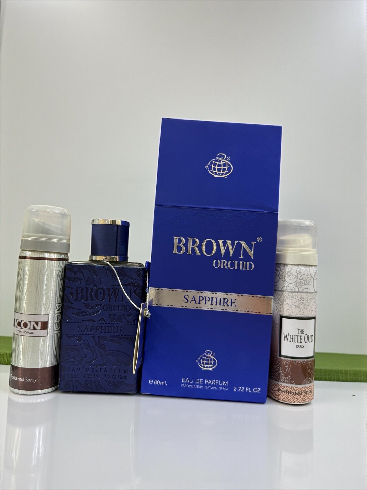 Brown Orchid Sapphire Amethyst  by Fragrance World 80 ML with 2 gifts (allow to open)