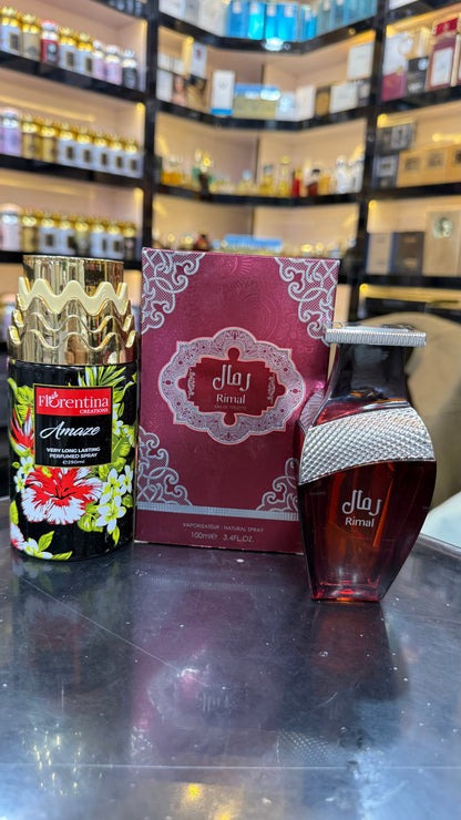 Rimal Unisex Spray Perfume 100ml EDT by Areen Perfumes with body spray Gift