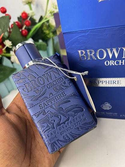 Brown Orchid Sapphire Amethyst  by Fragrance World 80 ML with 2 gifts (allow to open)