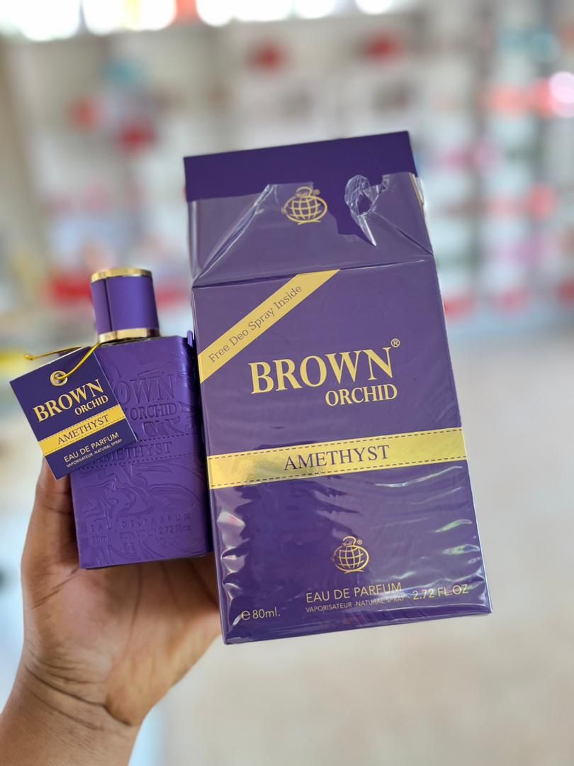 Brown Orchid Sapphire Amethyst  by Fragrance World 80 ML with 2 gifts (allow to open)