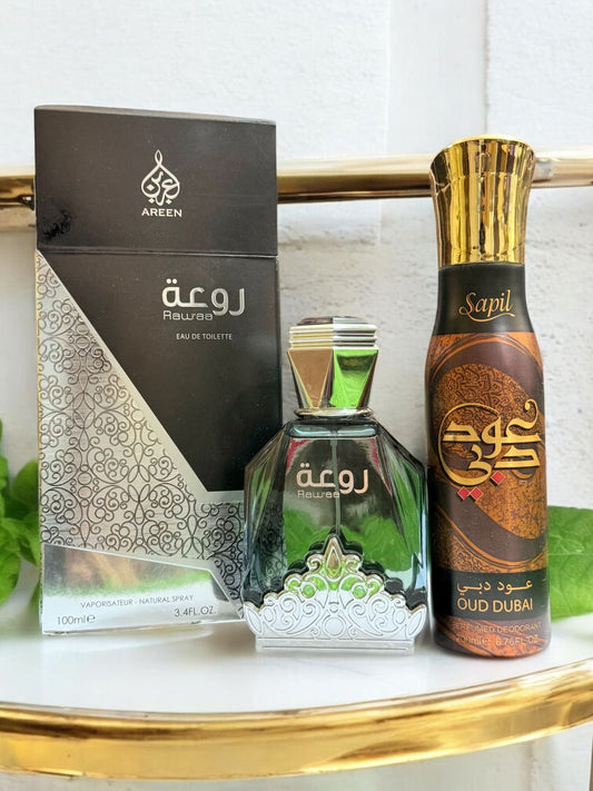 RAW'AA Perfume 100ml by Areen with Body Spray Gift (Allow to Open)