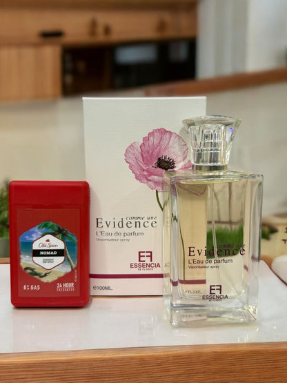 Essencia Evidenc Perfume by Fragrance world with body spray Gift (Allow to open)