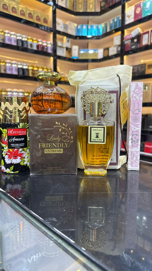 Amir ul Oud & Lady Friendly Perfume Combo – Free 30ml Tester & 250ml Body Spray (Open Box Allowed)